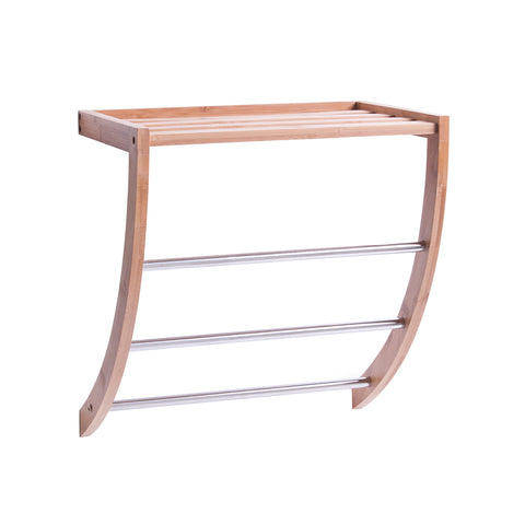 Étagère 3 Barres Porte-Serviettes En Bambou 38x24x40cm