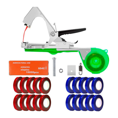 Machine à ligaturer professionnelle pour plantes en acier avec kit de 40 rubans bicolores et 10 000 agrafes – 31 cm