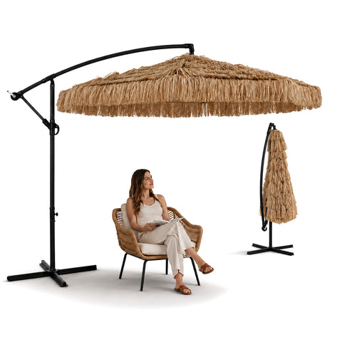 zendea ombrellone lampara da giardino effetto rafia altezza 275m con struttura in acciaio al carbonio con manovella e sostegno a croce ean 8050030810720