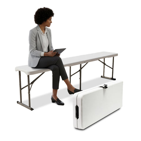 Banc pliant blanc 180x28x44cm – Modèle Stilo pour jardin ou maison