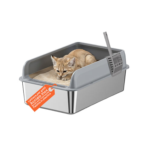 Kit Litière en Acier pour Chats – Complet avec Couvercle, Pelle et Sac P