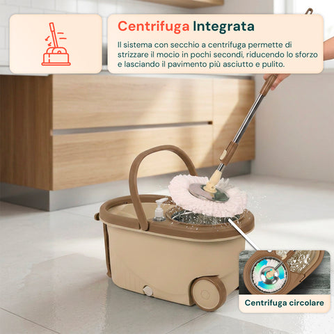 avilia home kit mocio rotante 360 con secchio 14l 46x27x22cm e centrifuga in acciaio include 2 testine in microfibra dosatore sapone e asta telescopica set lavapavimenti universale con ruote e scarico ean 8052879013140