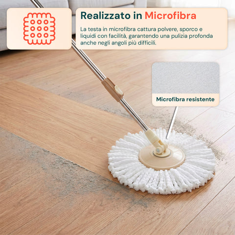 avilia home kit mocio rotante 360 con secchio 14l 46x27x22cm e centrifuga in acciaio include 2 testine in microfibra dosatore sapone e asta telescopica set lavapavimenti universale con ruote e scarico ean 8052879013140