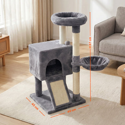 puppy lovers albero tiragraffi per gatti multilivello h 87 cm in sisal con amaca piattaforme e gioco a pallina 45x40 cm ean 8054806950481