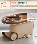 avilia home kit mocio rotante 360 con secchio 14l 46x27x22cm e centrifuga in acciaio include 2 testine in microfibra dosatore sapone e asta telescopica set lavapavimenti universale con ruote e scarico ean 8052879013140