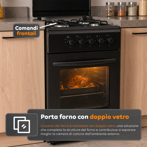 wintem cucina a gas 50x50 cm con forno a gas 49 litri 4 fuochi di diversa potenza valvole di sicurezza e coperchio ean 8056819078930