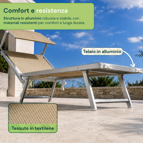 zendea lettino prendisole pieghevole in alluminio e textilene con tettuccio parasole 360 schienale reclinabile e portata 150kg ean 8056819032680