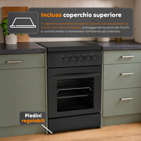 wintem cucina a gas 50x50 cm con forno a gas 49 litri 4 fuochi di diversa potenza valvole di sicurezza e coperchio ean 8056819078930
