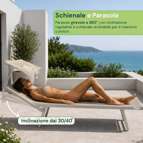 zendea lettino prendisole pieghevole in alluminio e textilene con tettuccio parasole 360 schienale reclinabile e portata 150kg ean 8056819032680