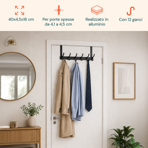 avilia home appendiabiti da porta in alluminio con 12 ganci portata 10kg adatto per porte spesse da 41 45 cm ean 8052879012006