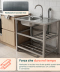 avilia home lavello multifunzione in acciaio inox con fontana lavandino con vasca gocciolatoio e doppia mensola reversibile dxsx 75x40x80 cm ean 8056244083189
