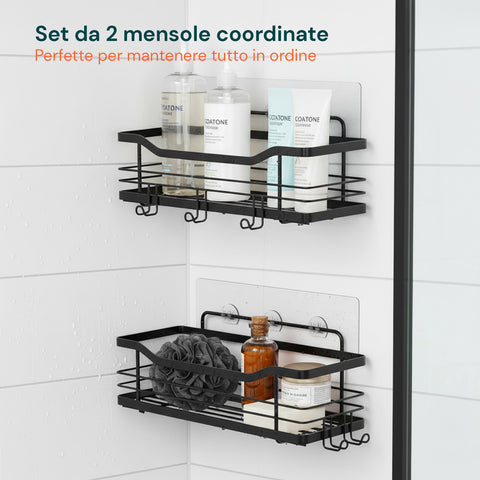 avilia home set 2 mensole adesive da parete in acciaio nero per bagno e cucina ean 8052879010668