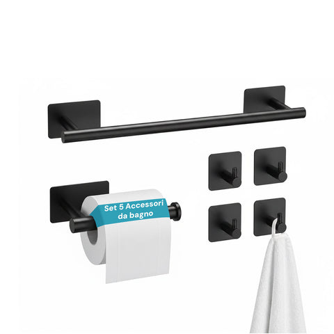 avilia home set 5 accessori bagno adesivi grigio in acciaio inox portata 25kg completo di porta rotolo e ganci per asciugamani ean 8052879012020