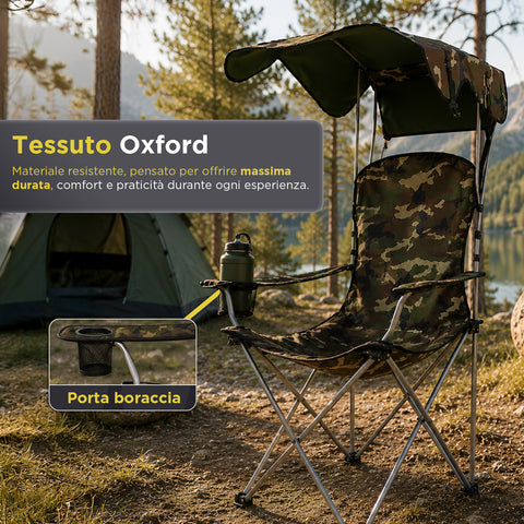 daimann sedia da campeggio pieghevole con tettuccio parasole struttura in acciaio al carbonio portata 120kg tessuto oxford resistente dimensioni 53x77x130cm salvaspazio con custodia ean 8050030810980