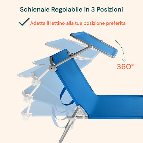 Lettino Da Mare Pieghevole Con Parasole In Alluminio - Blu