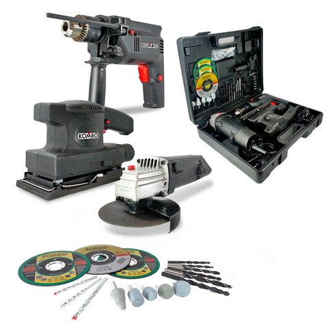 Ensemble tournevis, ponceuse et meuleuse avec mallette et 50 accessoires 500W
