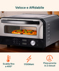 Forno veloce e affidabile che scalda fino a 400 gradi con 1700Watt, pizza pronta in soli 2 minuti
