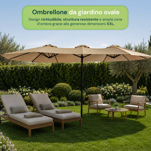zendea ombrellone da giardino ovale xxl 400x200 in acciaio al carbonio e telone in poliestere altezza 275m base non inclusa ean 8050030810942