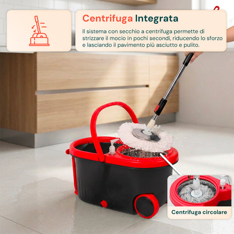 avilia home kit mocio rotante 360 con secchio 14l 46x27x22cm e centrifuga in acciaio include 2 testine in microfibra dosatore sapone e asta telescopica set lavapavimenti universale con ruote e scarico ean 8052879013140