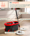 avilia home kit mocio rotante 360 con secchio 14l 46x27x22cm e centrifuga in acciaio include 2 testine in microfibra dosatore sapone e asta telescopica set lavapavimenti universale con ruote e scarico ean 8052879013140