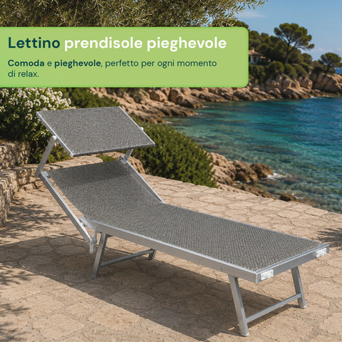 zendea lettino prendisole pieghevole in alluminio e textilene con tettuccio parasole 360 schienale reclinabile e portata 150kg ean 8056819032680