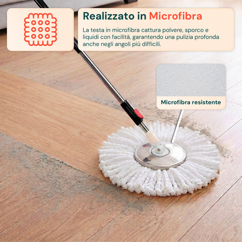 avilia home kit mocio rotante 360 con secchio 14l 46x27x22cm e centrifuga in acciaio include 2 testine in microfibra dosatore sapone e asta telescopica set lavapavimenti universale con ruote e scarico ean 8052879013140