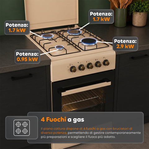 wintem cucina a gas 50x50 cm con forno a gas 49 litri 4 fuochi di diversa potenza valvole di sicurezza e coperchio ean 8056819078930