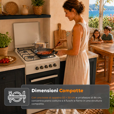 wintem cucina a gas 50x50 cm con forno a gas 49 litri 4 fuochi di diversa potenza valvole di sicurezza e coperchio ean 8056819078930
