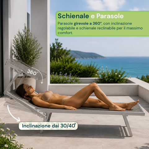 zendea lettino prendisole pieghevole in alluminio e textilene con tettuccio parasole 360 schienale reclinabile e portata 150kg ean 8056819032680