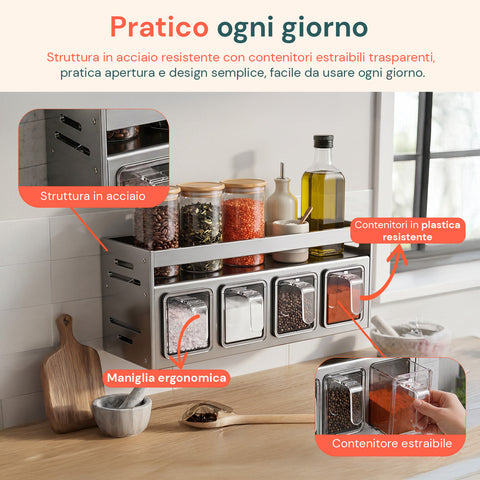 avilia home organizer in acciaio con 4 contenitori estraibili e ripiano superiore 35x105x12 cm portata 10 kg ean 8052879011559