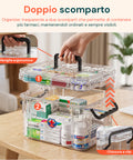 avilia home organizer per farmaci trasparente a 2 livelli con maniglia e chiusura a clip 8 scomparti superiori 235x17x135 cm ean 8052879011375