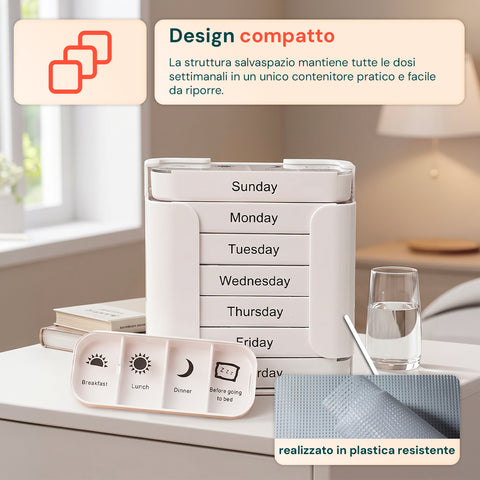 avilia home organizer pillole settimanale 7 giorni con contenitori giornalieri rimovibili e portatili ean 8052879011429