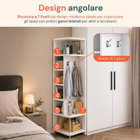 avilia home scaffale angolare in mdf bianco a 7 livelli 180x30x30 cm ad alta capacita di carico ean 8052879010286