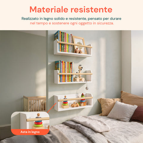 avilia home set 3 mensole da parete per bambini in legno resistente 40x12 cm portata 3kg ean 8052879011672