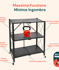 avilia scaffale multiuso pieghevole nero con 3 ripiani in metallo resistente ean 8015361267650