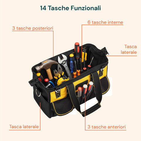 daimann borsa porta attrezzi professionale con base rigida e tessuto oxford ean 8056590070338