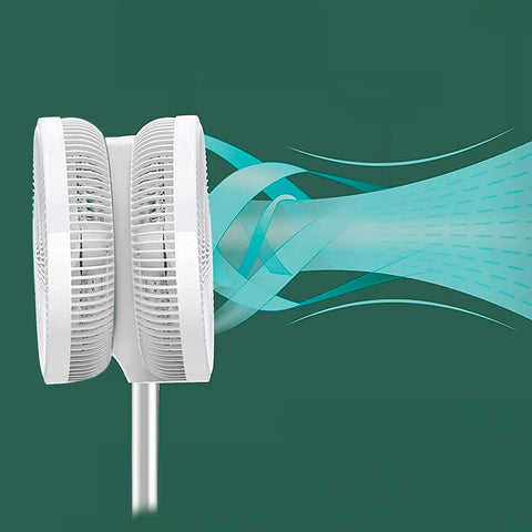 Doppia ventola da 40cm con 5 pale ciascuna per flusso d'aria uniforme sia anteriore che posteriore, design moderno