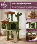 puppy lovers albero tiragraffi per gatti a forma di cactus 1065 cm torre tiragraffi in sisal naturale con casetta cuccia a cestino e pallina gioco design moderno verde e marrone ean 8054806950849