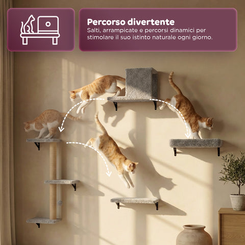 puppy lovers parco giochi verticale da parete per gatti percorso a muro in legno multistrato e sisal naturale parete attrezzata salvaspazio con rivestimento morbido ean 8054806950856