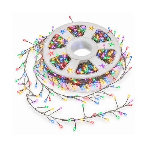 saint joy catena luminosa 1000 microled bobina 3 colori interno esterno 13m cavo silver 8 giochi di luce trasformatore incluso natalizia bulbo 2mm ean 8056819080964