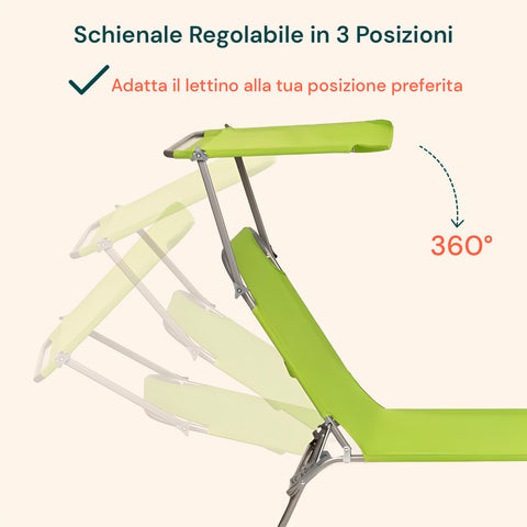 Lettino con schienale regolabile in 3 posizioni e rotazione 360 gradi, adatta il lettino alla tua posizione preferita per massimo comfort