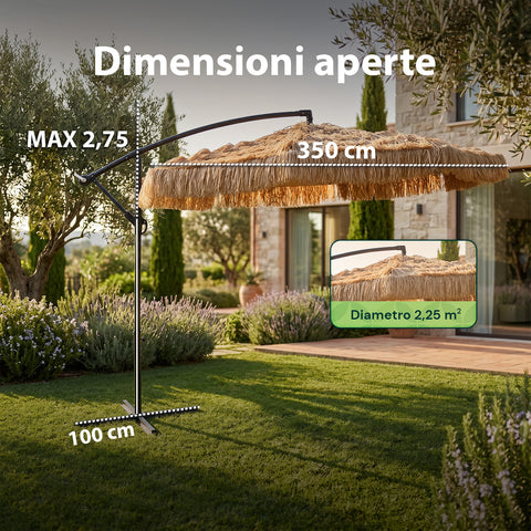 zendea ombrellone lampara da giardino effetto rafia altezza 275m con struttura in acciaio al carbonio con manovella e sostegno a croce ean 8050030810720