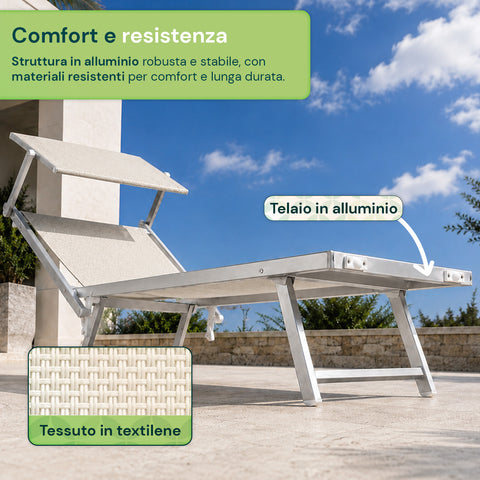 zendea lettino prendisole pieghevole in alluminio e textilene con tettuccio parasole 360 schienale reclinabile e portata 150kg ean 8056819032680