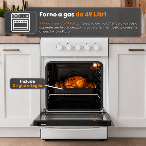 wintem cucina a gas 50x50 cm con forno a gas 49 litri 4 fuochi di diversa potenza valvole di sicurezza e coperchio ean 8056819078930