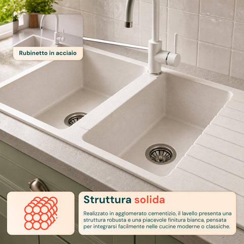 avilia home lavello cucina a due vasche con o senza gocciolatoio bianco o nero rubinetto incluso ean 8056819079098