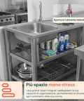 avilia home lavello multifunzione in acciaio inox con fontana lavandino con vasca gocciolatoio e doppia mensola reversibile dxsx 75x40x80 cm ean 8056244083189