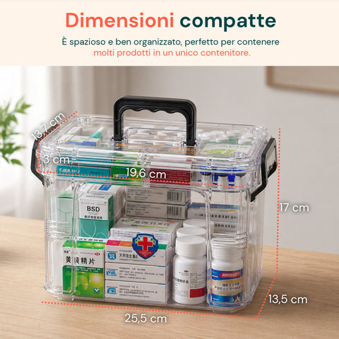 avilia home organizer per farmaci trasparente a 2 livelli con maniglia e chiusura a clip 8 scomparti superiori 235x17x135 cm ean 8052879011375