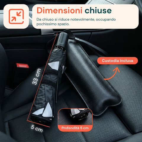 avilia home parasole per auto a ombrello protezione raggi uv universale dimensioni 140x80cm struttura a 10 aste in ferro e tessuto 170t pieghevole con custodia salvaspazio raffresca abitacolo ean 8052879014031