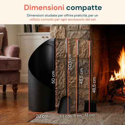 avilia home set 4 accessori per camino in ferro paletta scopino attizzatoio e supporto resistente al calore e con ganci interni ean 8052879011542