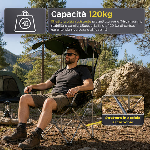 daimann sedia da campeggio pieghevole con tettuccio parasole struttura in acciaio al carbonio portata 120kg tessuto oxford resistente dimensioni 53x77x130cm salvaspazio con custodia ean 8050030810980